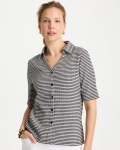 Chicos Gingham Textured Camp Tee - BLACK