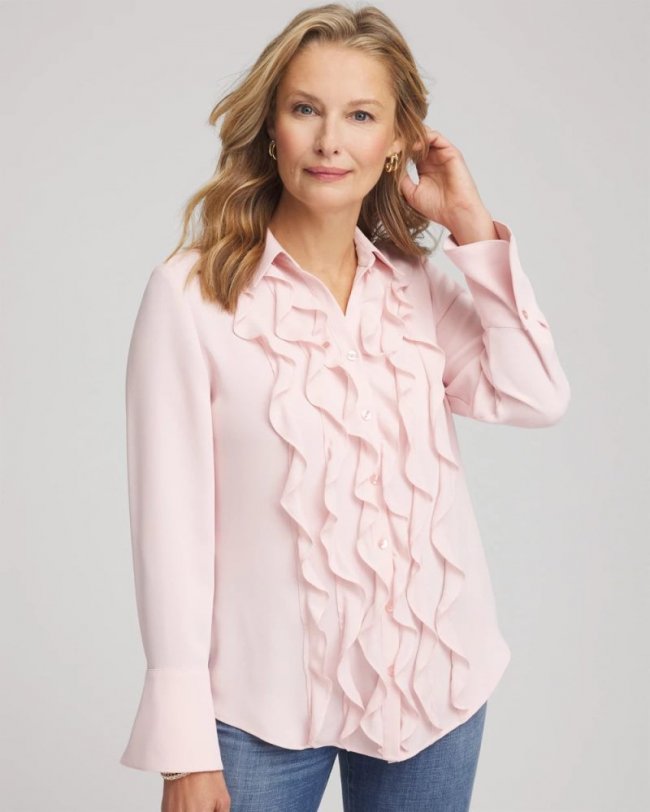 Chicos Ruffle-Trim Chiffon Blouse - BLUSHED