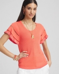 Chicos Cutout Short-Sleeved Pullover Sweater - MELON MAMBO Chicos Cutout Short-Sleeved Pullover Sweater - MELON MAMBO