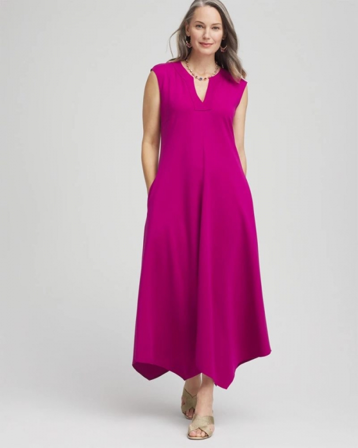 Chicos Trapunto Placket Midi Dress - PURPLE CLOVER