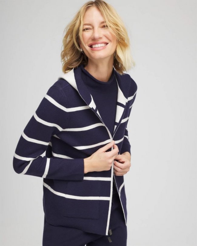 Chicos Zenergy® Luxe Reversible Stripe Cardigan - PASSPORT BLUE
