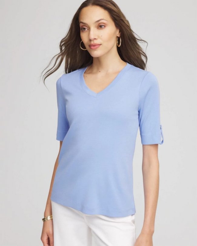 Chicos Pima V-Neck Tee - BLUE ORCHID