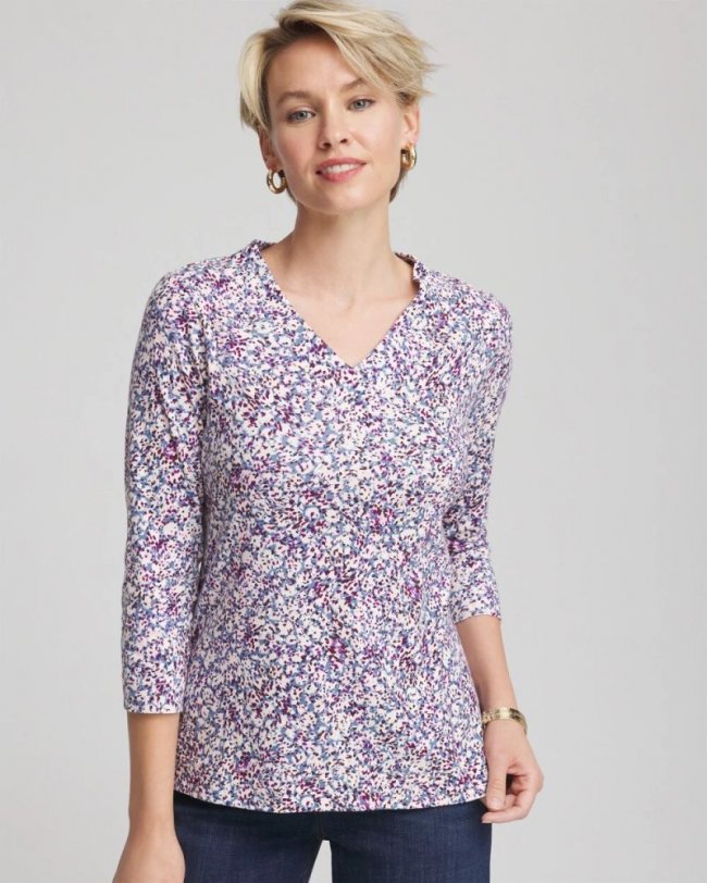 Chicos Printed Pima 3/4 Sleeve Tee - ENGLISH CREAM