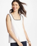 Chicos Blanket Stitch Contour Cotton™ Square Neck Tank - ALABASTER Chicos Blanket Stitch Contour Cotton™ Square Neck Tank - ALABASTER