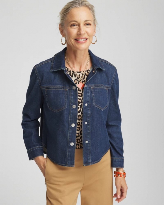 Chicos Cropped Denim Shacket - AVINO INDIGO