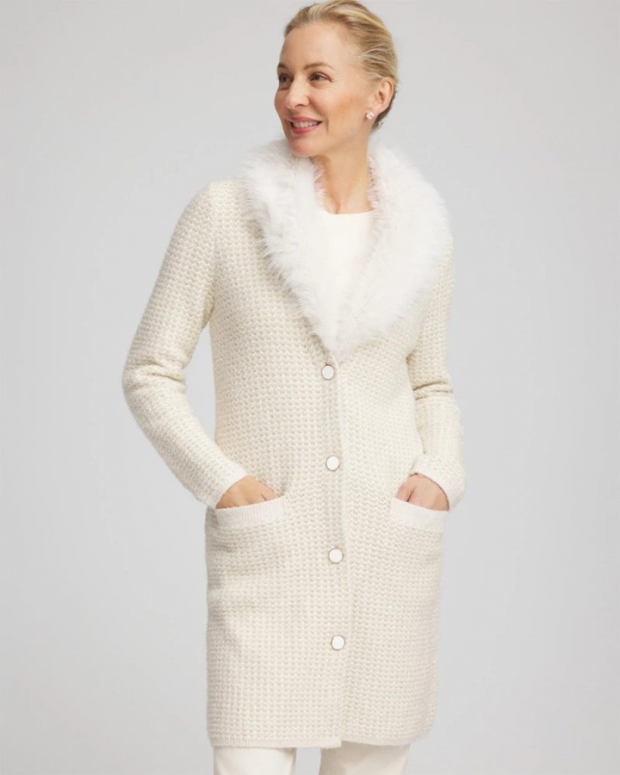 Chicos Fur Trim Cardigan - ENGLISH CREAM