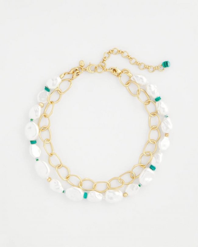 Chicos Pearlescent Goldtone Collar Necklace - PEARL