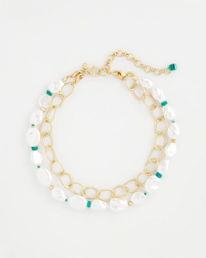 Chicos Pearlescent Goldtone Collar Necklace - PEARL