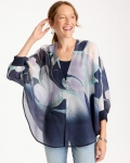 Chicos Woven Printed Cocoon Ruana - PASSPORT BLUE