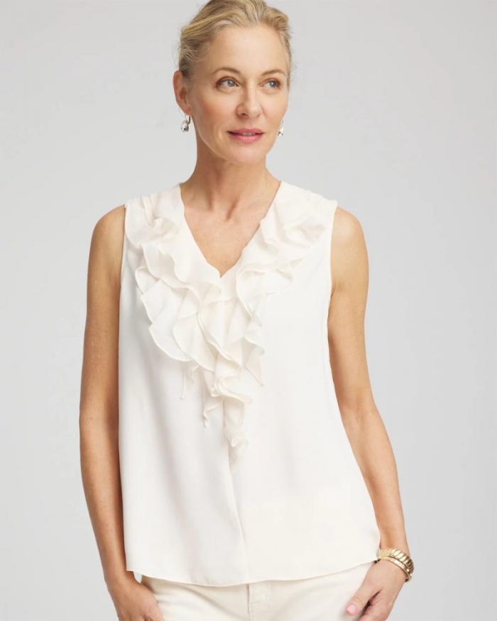 Chicos Satin Ruffle Tank - ENGLISH CREAM