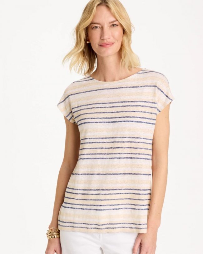 Chicos Striped Linen Dolman Tee - PASSPORT BLUE