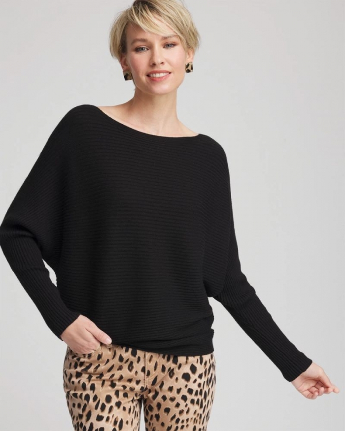 Chicos Cashmere-Blend Boatneck Sweater - BLACK