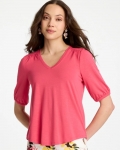 Chicos Shirred Elbow Sleeve Tee - HOT HONEYSUCKLE