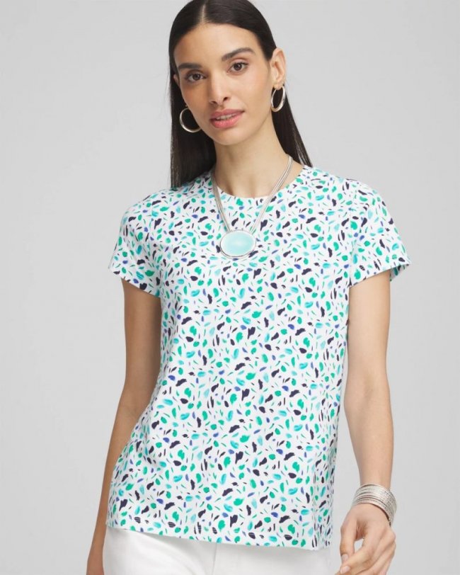 Chicos Polka-Dot Crewneck Perfect Tee - ALABASTER