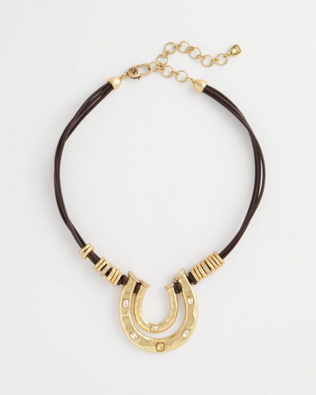 Chicos Equestrian Golden Horseshoe Pendant Necklace - GOLD