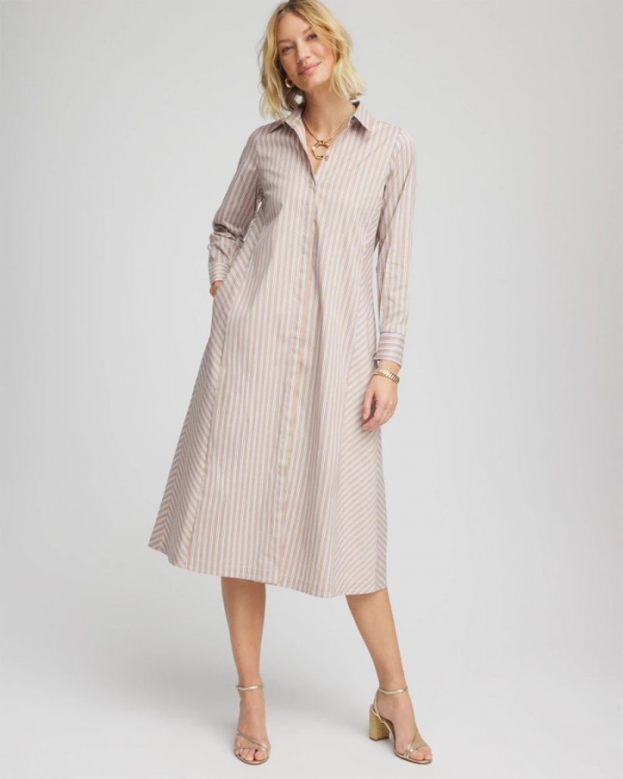 Chicos Vanilla Chai Striped Shirtdress - VANILLA CHAI