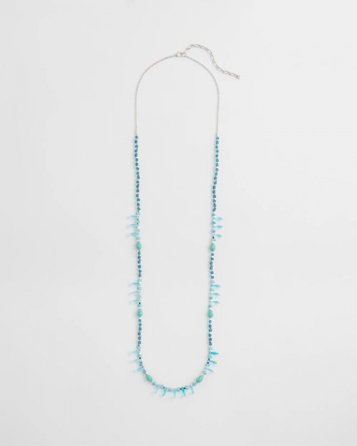 Chicos Teal Beaded Single Strand Necklace - TURQUOISE