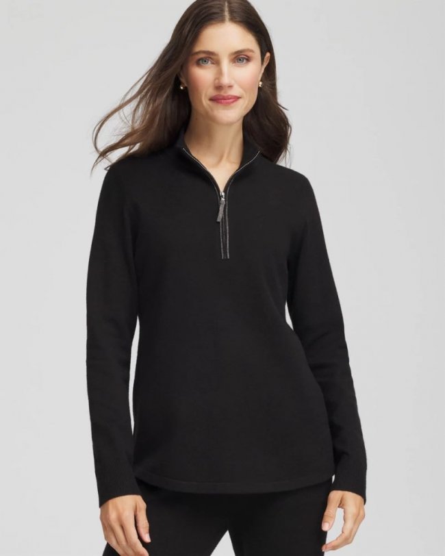 Chicos Zenergy® Luxe Half-Zip Pullover Top - BLACK