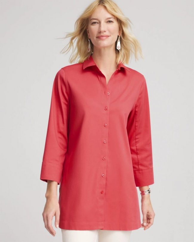 Chicos No Iron Classic Button Down Tunic - FOLKLORIC RED