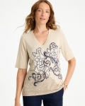 Chicos Knit Sequin Elbow Tee - TOPAZ SMOKE