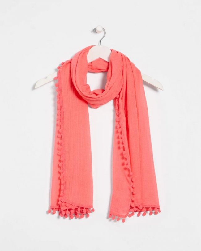 Chicos Pom Pom Oblong Scarf - CALYPSO CORAL Chicos Pom Pom Oblong Scarf - CALYPSO CORAL