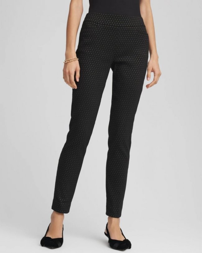Chicos Brigitte™ Slim Ankle Jacquard Pants - BLACK