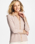Chicos Striped Collared Rib Mix Henley - CATTAIL BROWN