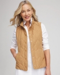 Chicos Rib Trim Quilted Vest - CAMEL