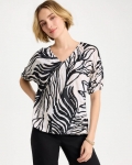 Chicos Tropical Nights Linen Ruched V-Neck Tee - SMOKEY TAUPE