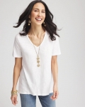 Chicos Cotton Slub V-Neck Tee - ALABASTER