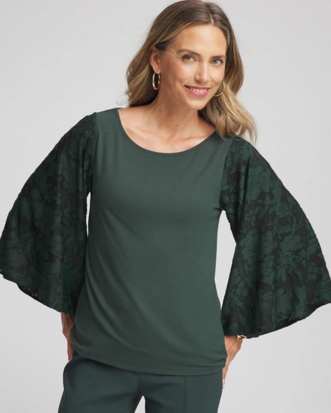 Chicos Touch of Cool™ Burnout Angel-Sleeved Top - DARKEST SPRUCE