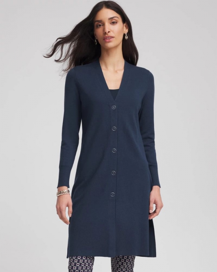 Chicos Novelty Duster Button Cardigan - PASSPORT BLUE