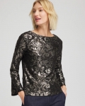 Chicos Art Deco Burnout Jacquard Top - BLACK Chicos Art Deco Burnout Jacquard Top - BLACK