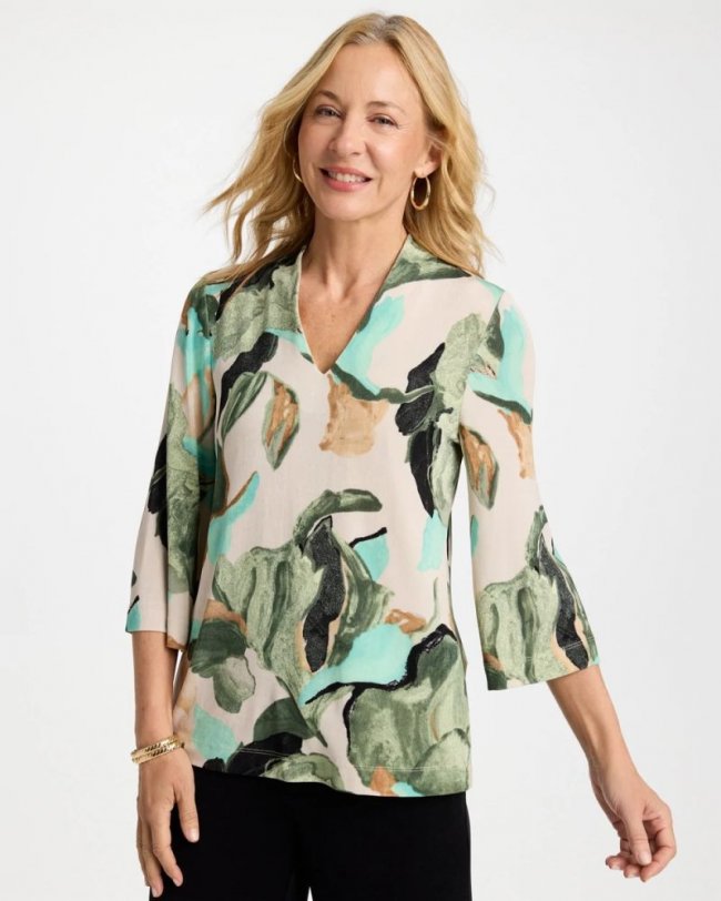Chicos Travelers™ Bloom V-Neck Kimono Top - KELP FOREST