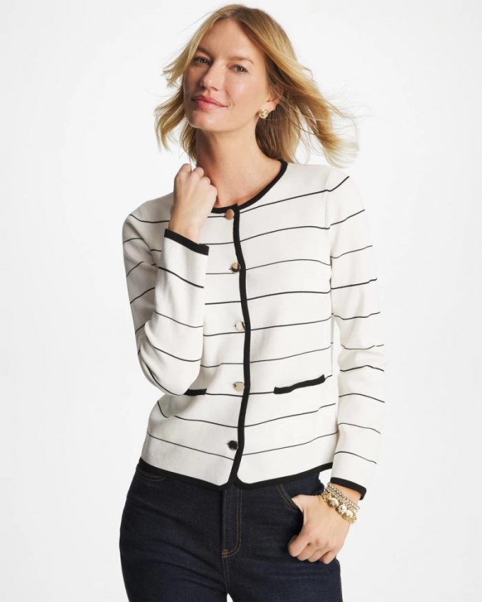 Chicos Contrast Tipped Sweater Blazer - ECRU