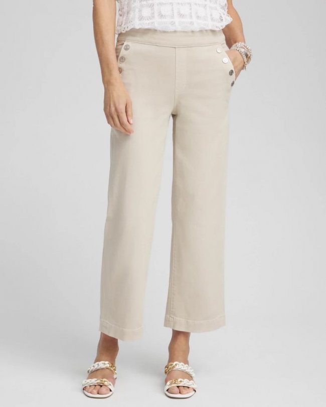 Chicos Pull-On Wide Leg Ankle Jeans - LT CANELLA TAN