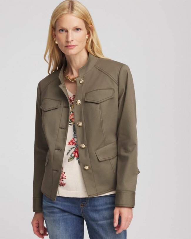Chicos Peplum Field Jacket - NETTLE LEAF