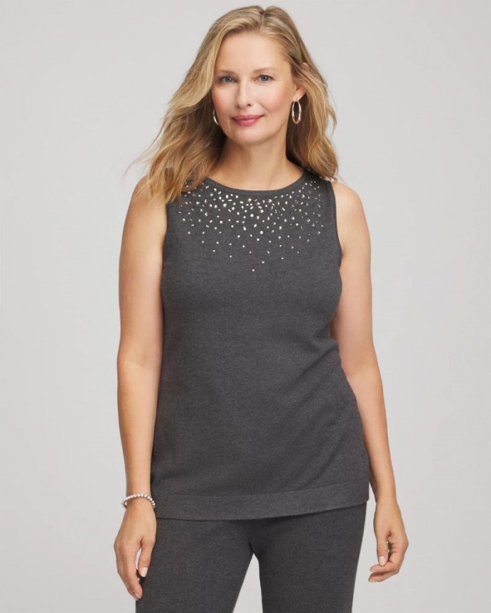 Chicos Travelers™ Rhinestone Tank - GRAPHITE GRAY
