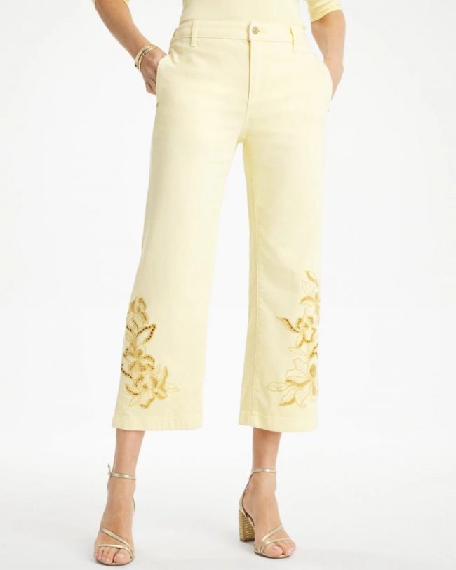 Chicos Trouser Cutwork Crop Jeans - GOLDEN HAZE