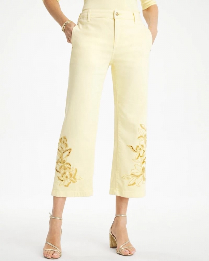 Chicos Trouser Cutwork Crop Jeans - GOLDEN HAZE