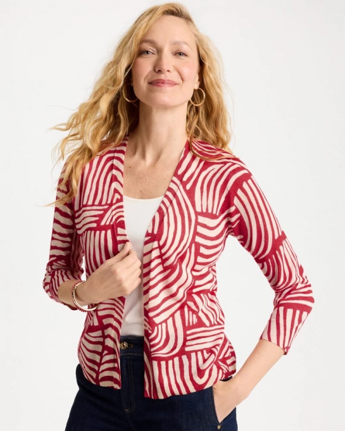Chicos Geo Summer Romance Cardigan - CHERRY LUSH