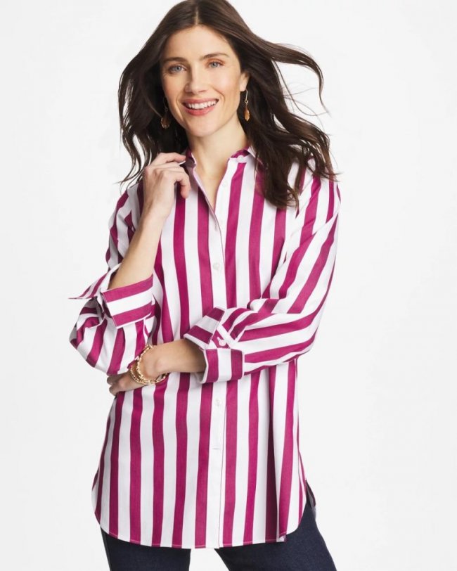 Chicos No Iron Stretch Striped Shirt - GLADIOLUS