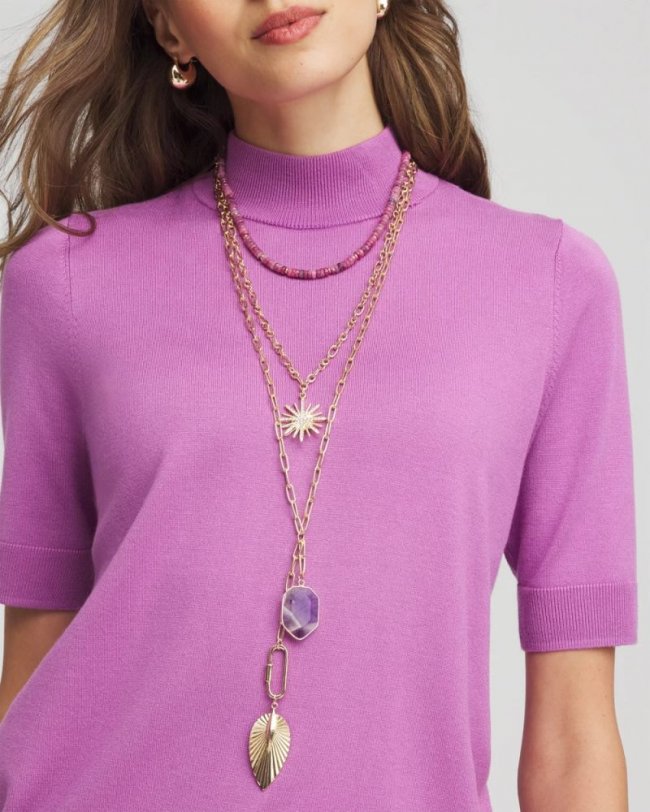 Chicos Amethyst Convertible Multi-Layer Necklace - PURPLE