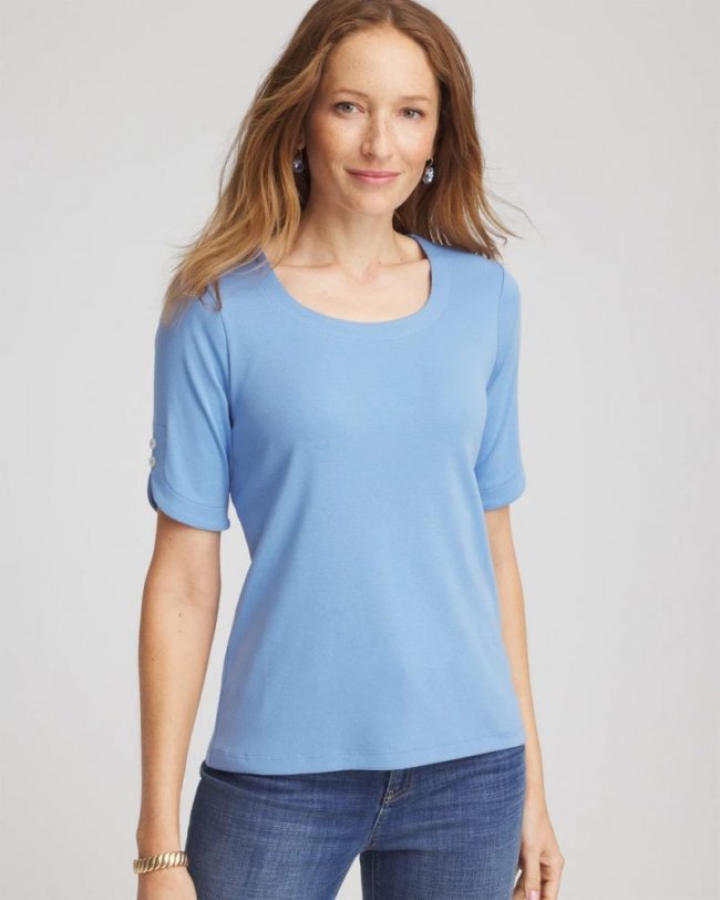 Chicos Short Sleeve Pima Tee - TIDAL BLUE