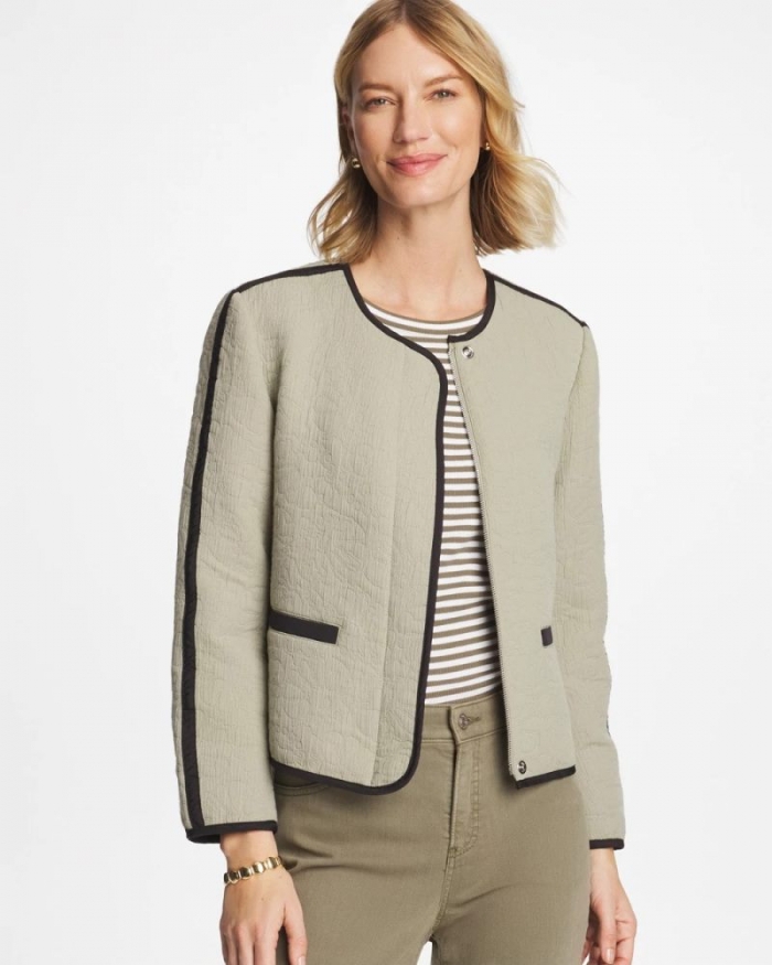 Chicos Collarless Quilted Box Jacket - SEAGRASS GREEN