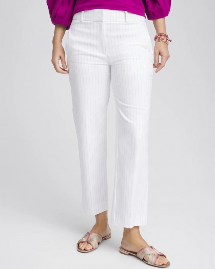 Chicos Striped Straight-Leg Cropped Pants - ALABASTER