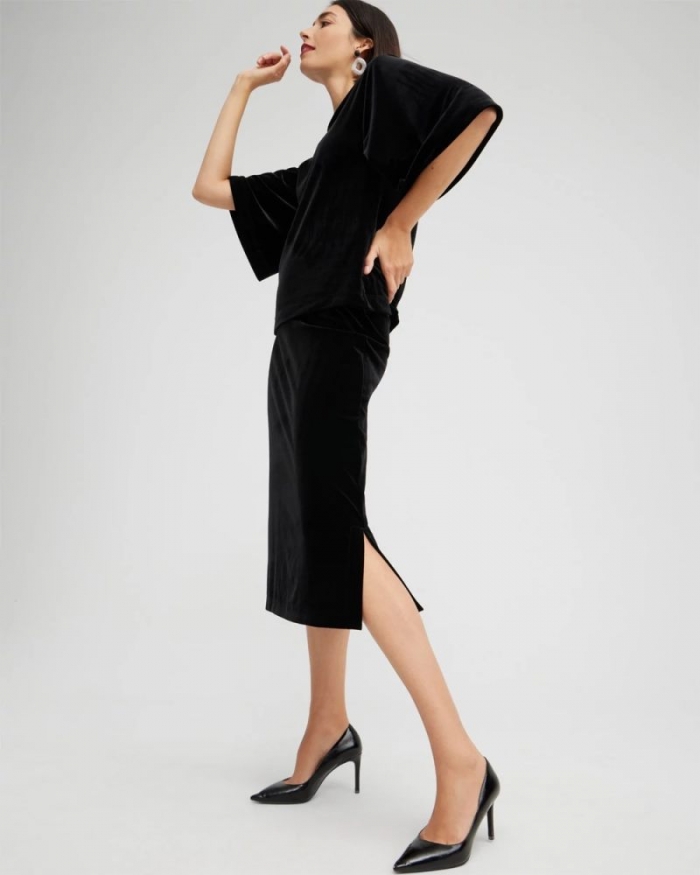Chicos Travelers™ Velvet Midi Skirt - TRAVELERS BLACK