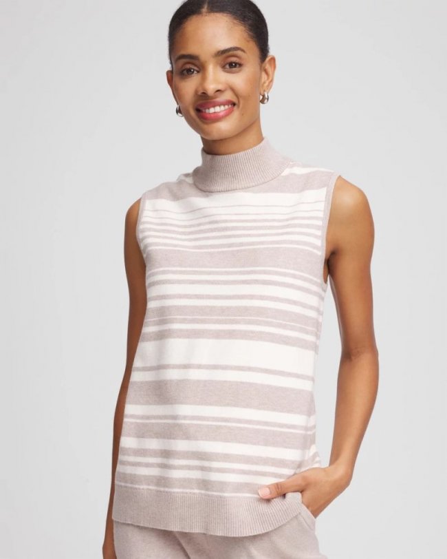 Chicos Zenergy® Luxe Cashmere-Blend Cap-sleeve Top - HELIUM FAUX HEATHER