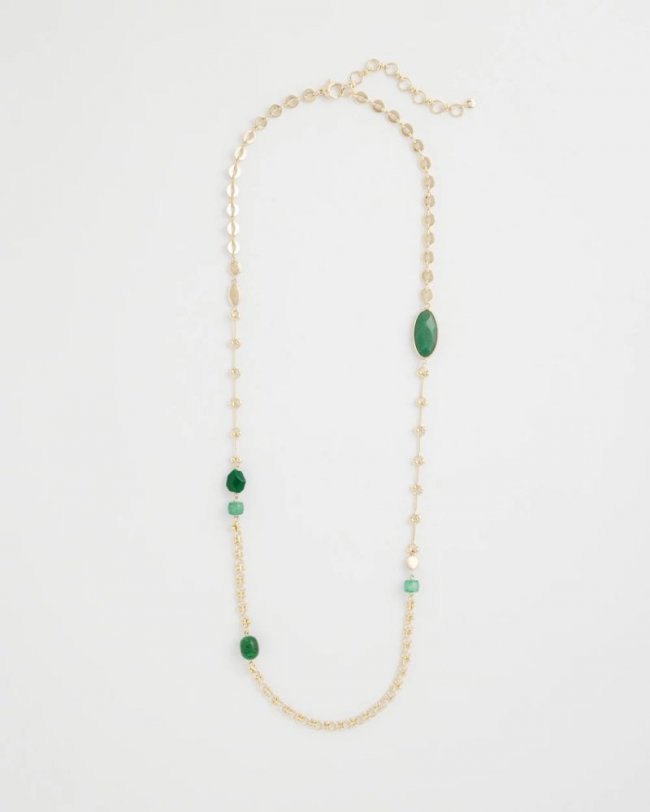 Chicos Green Accent Long Single Strand Necklace - GREEN