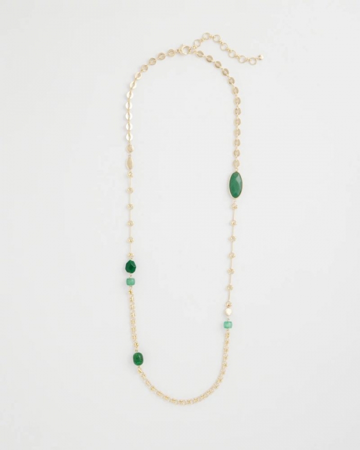 Chicos Green Accent Long Single Strand Necklace - GREEN